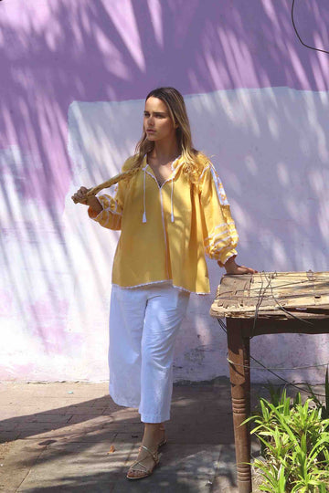 Odilia Blouse yellow with yellow embroidery