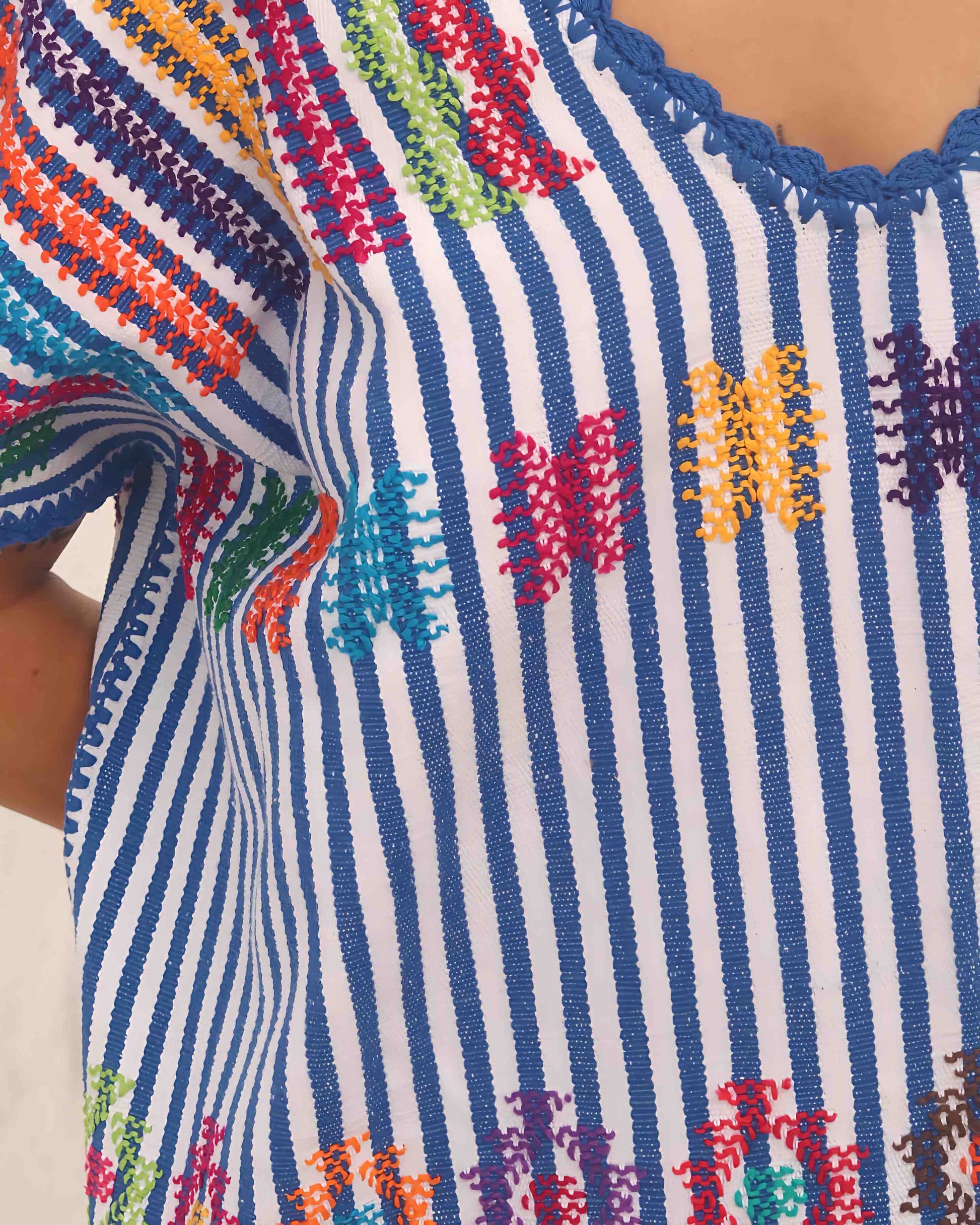 Huipil Dress San Juan blue striped  zoom