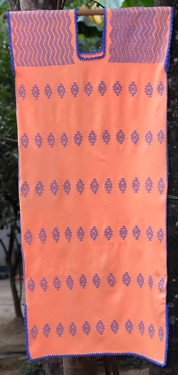 Huipil Dress San Juan watermelon with blue brocade