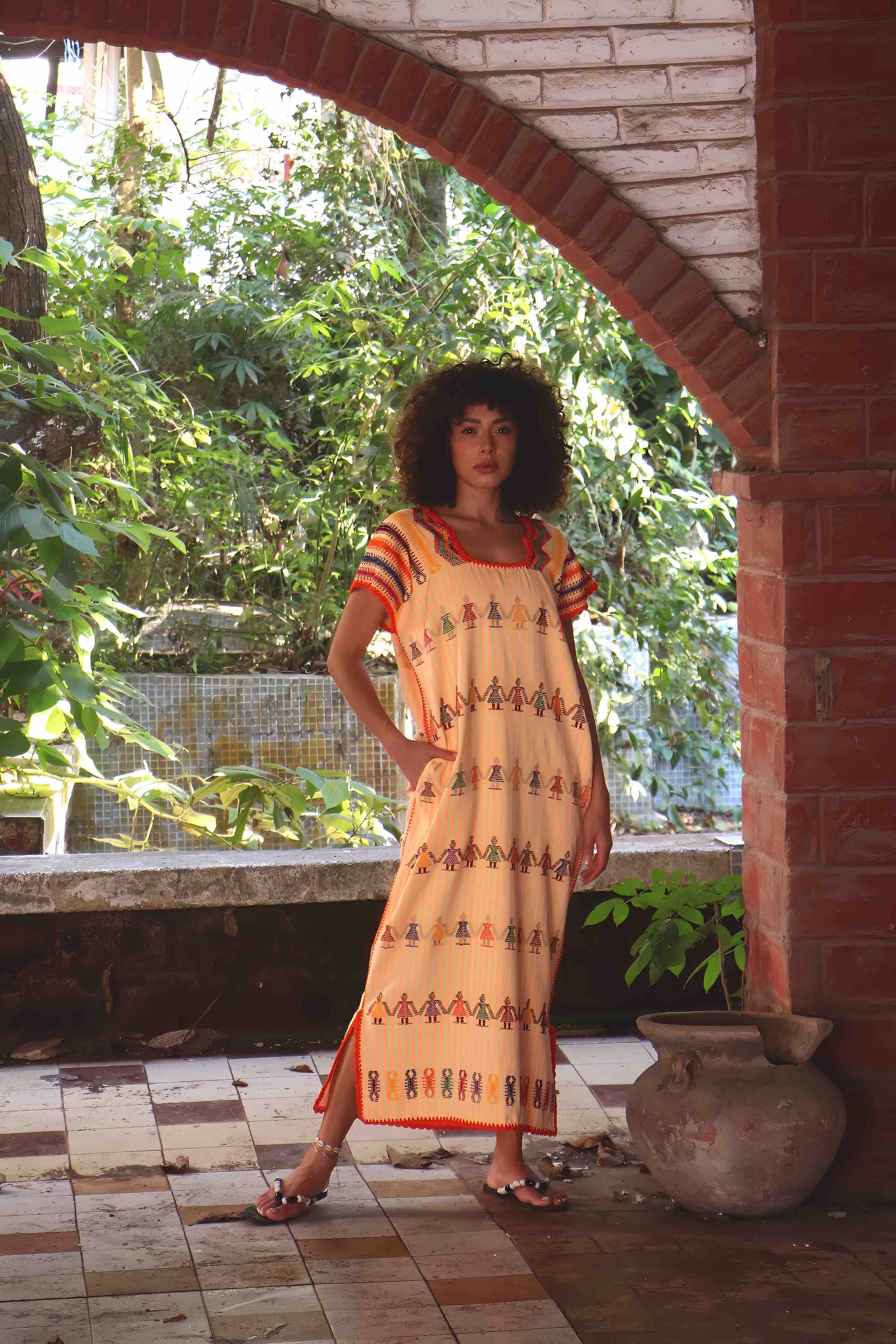 Huipil Dress San Juan striped orange