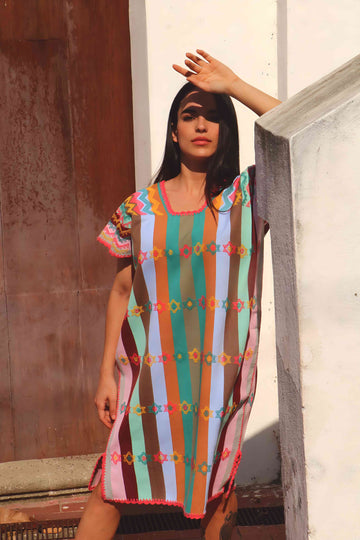 Huipil Dress San Juan striped multicolor