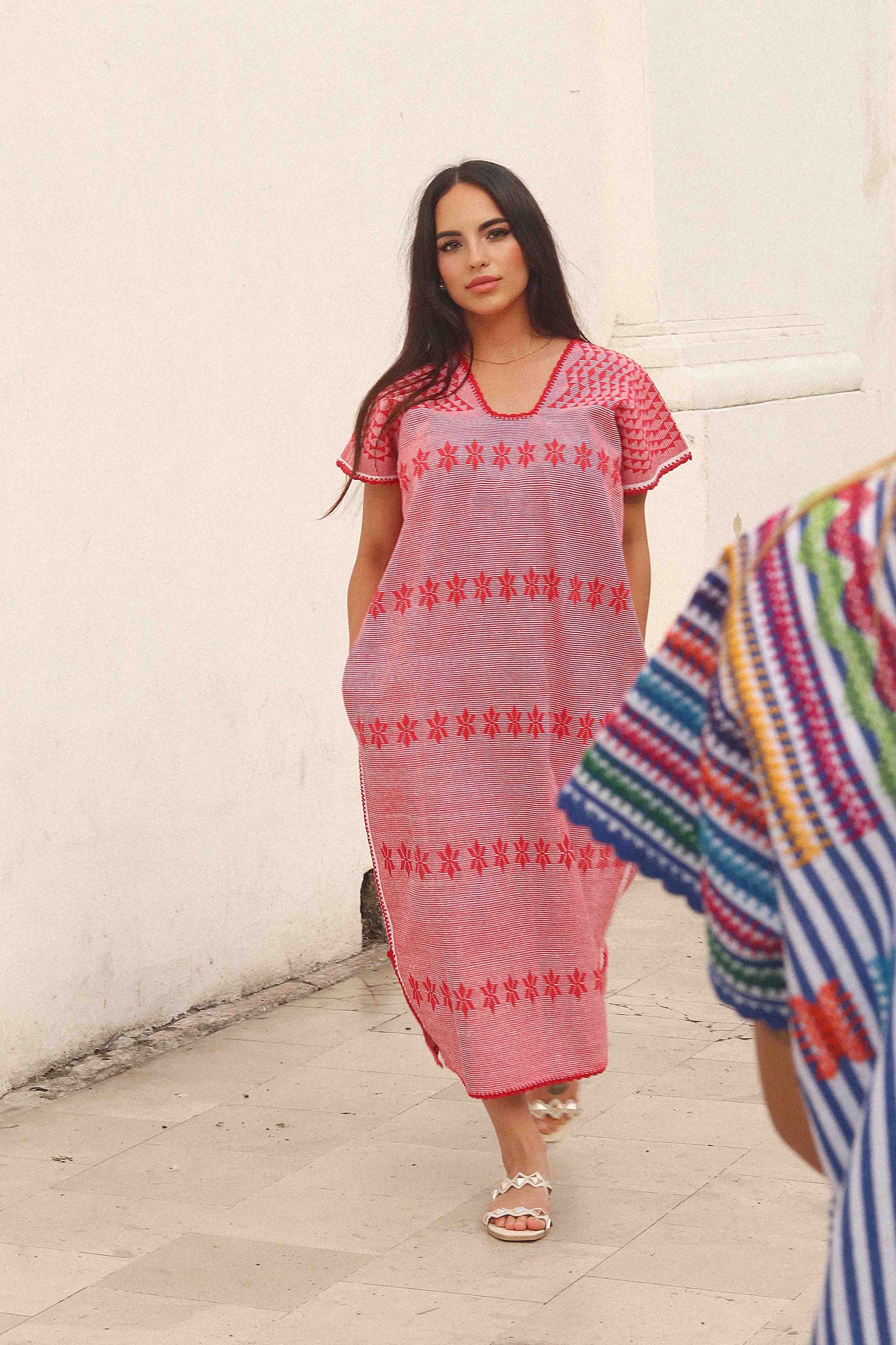 huipil dress red stripped