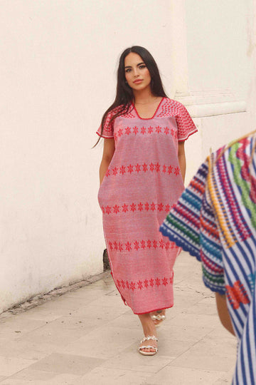 huipil dress red stripped