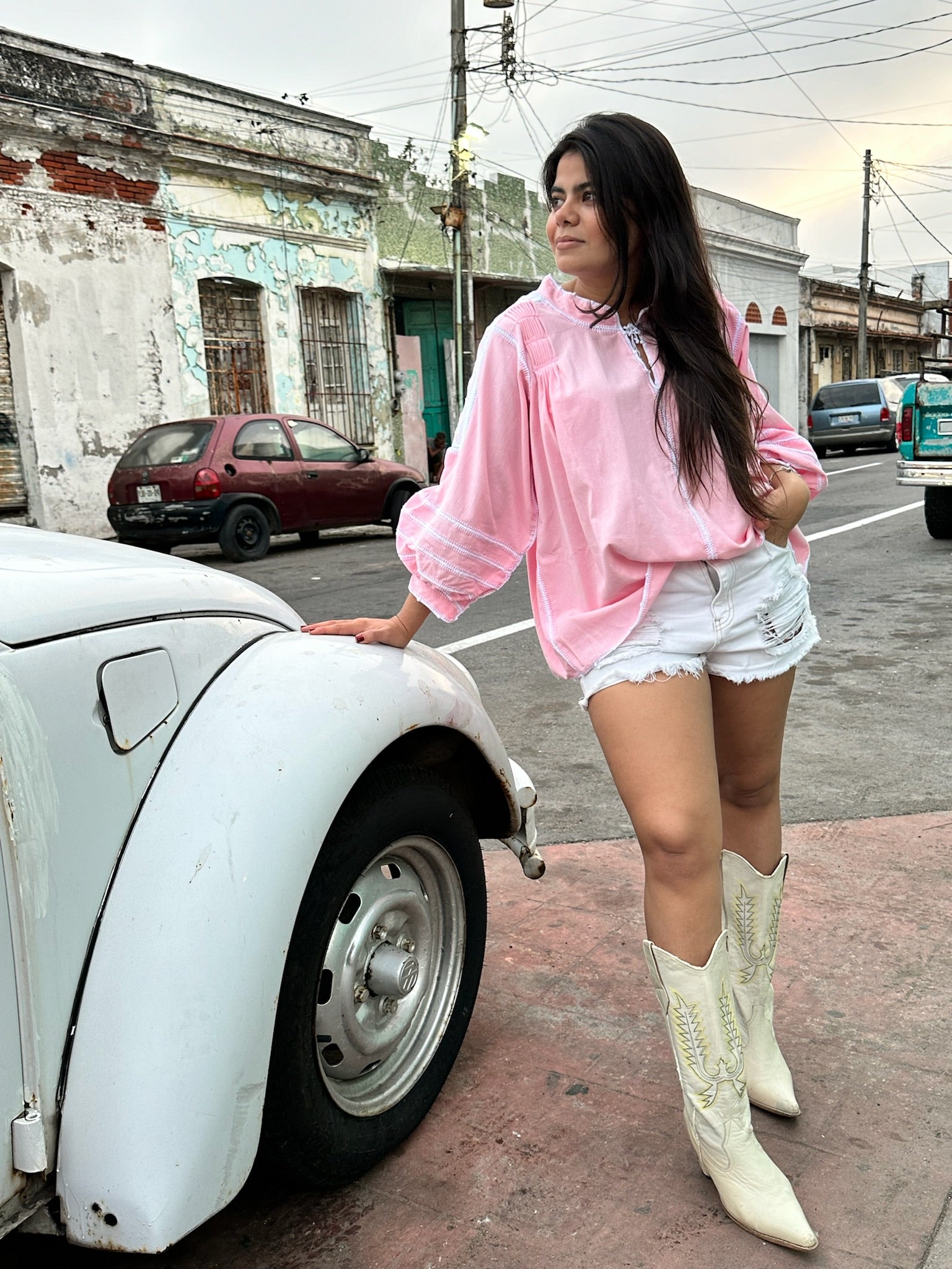 odilia blouse pink puffed arms