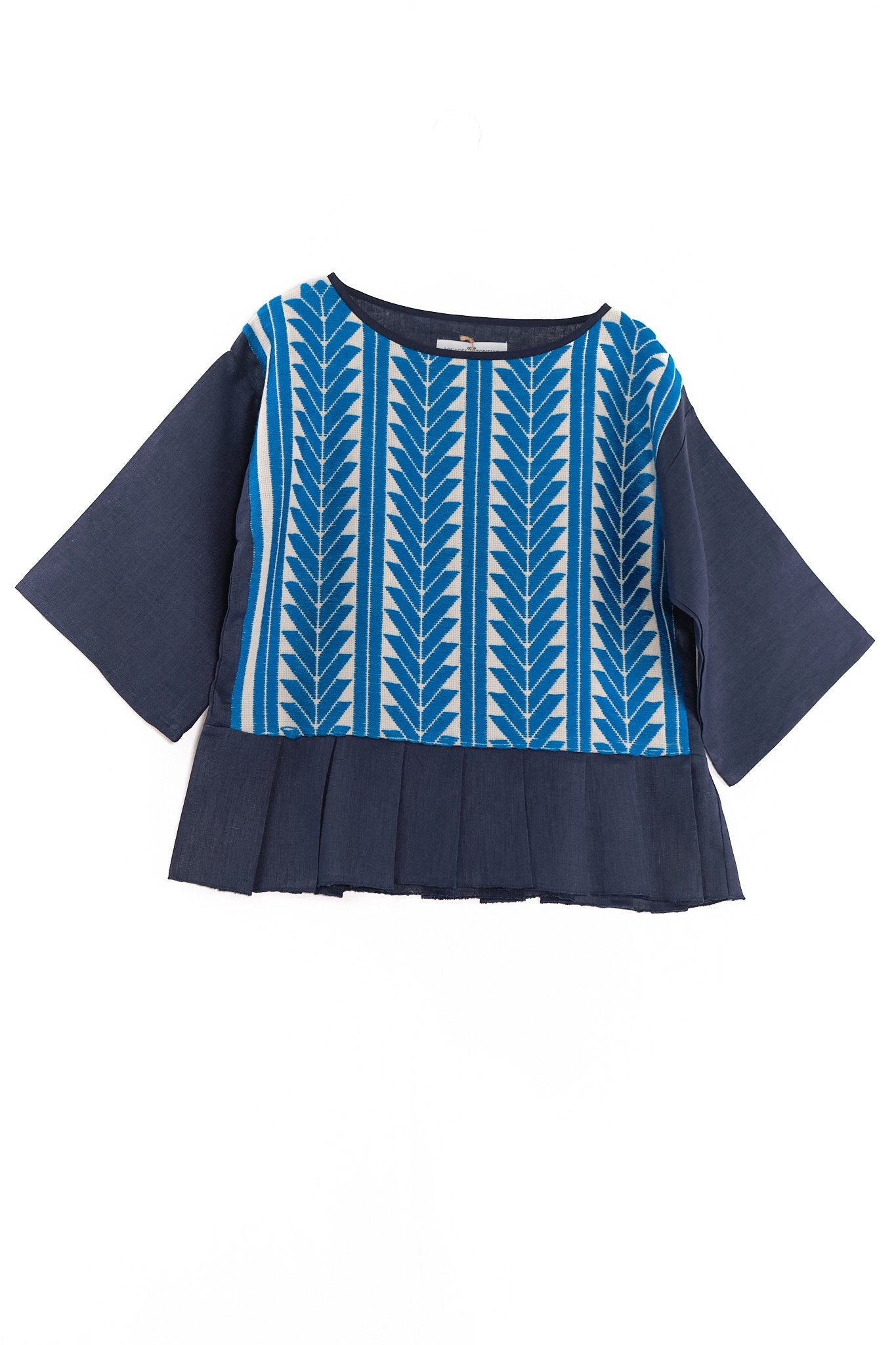 Lourdes long sleeve blouse blue with blue and white embroidery garment
