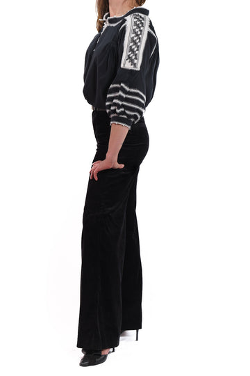 Odilia Blouse black with white embroidery SIDE