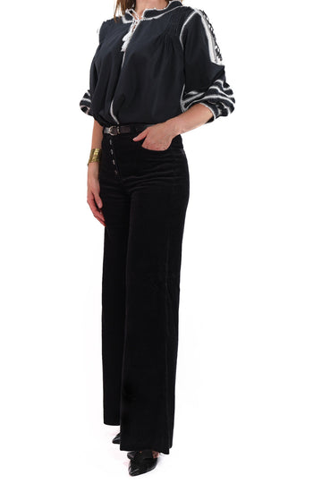 Odilia Blouse black with white embroidery FRONT