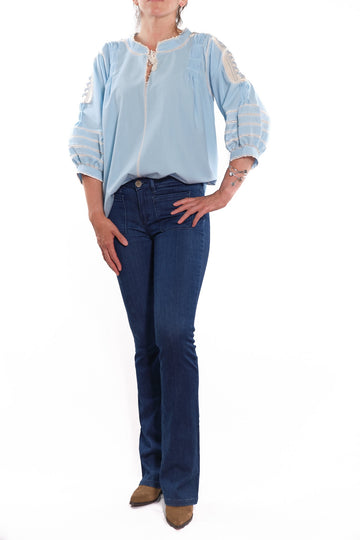 Odilia Blouse light blue with blue and white embroidery