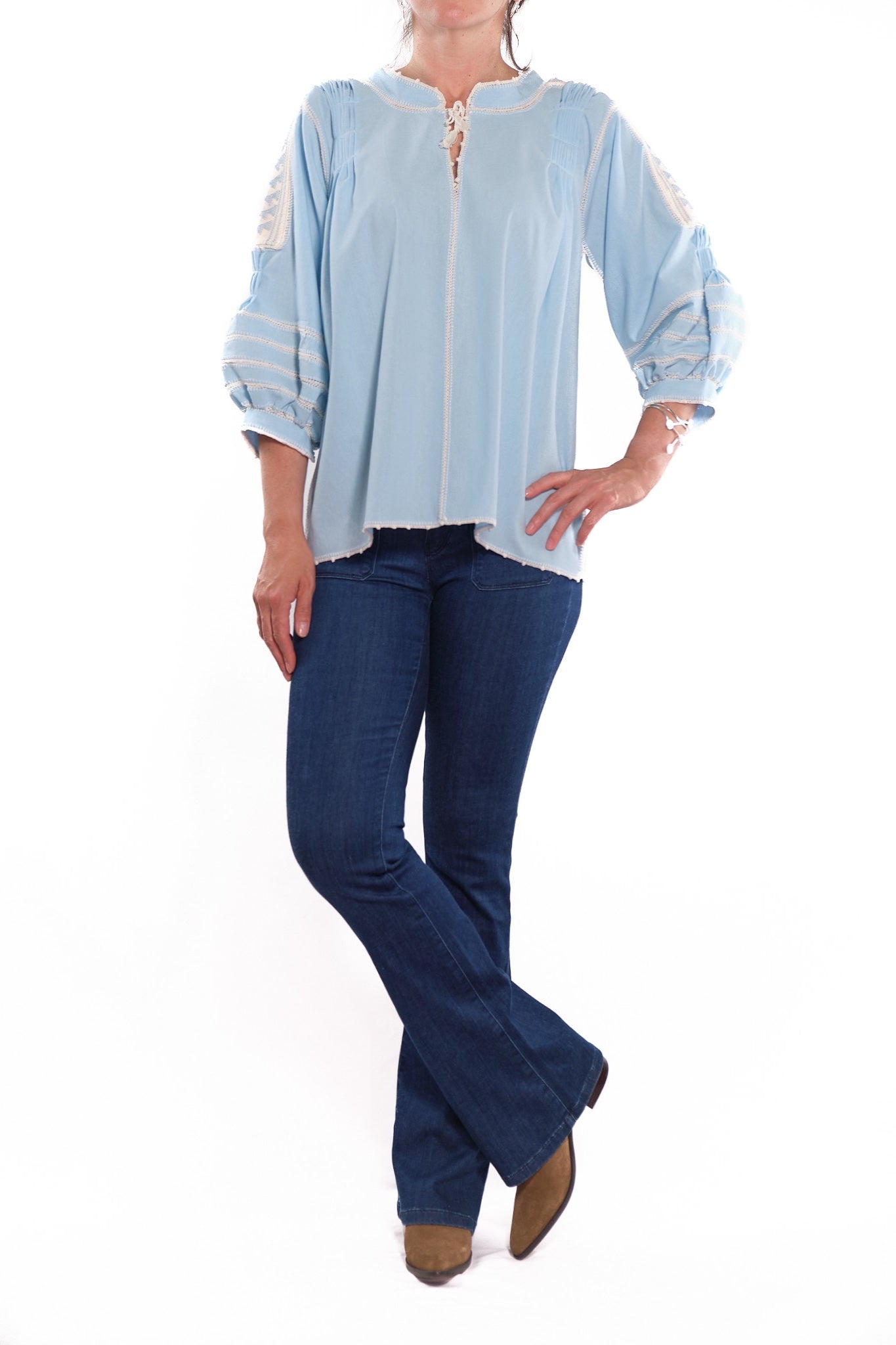 Odilia Blouse light blue with blue and white embroidery