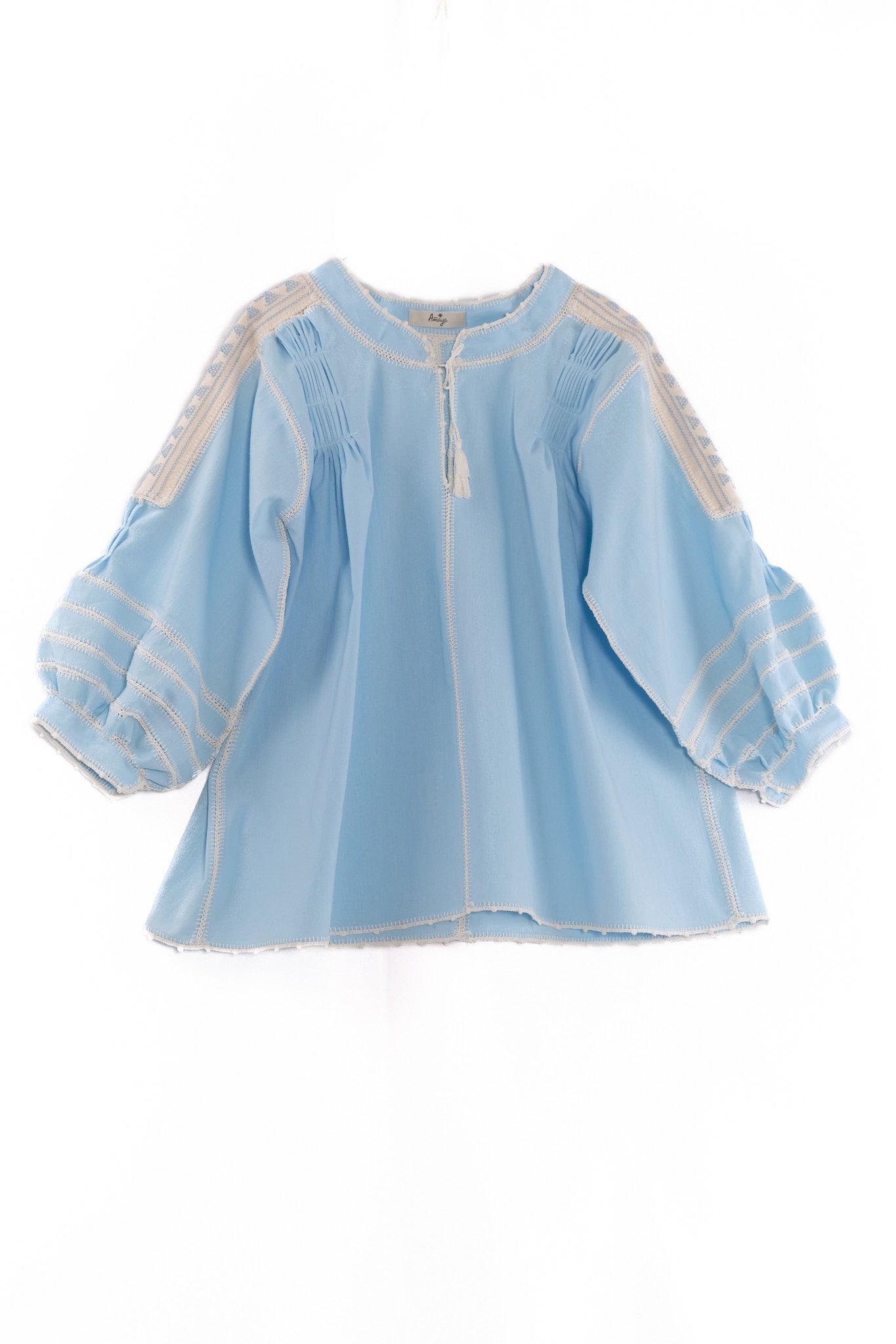 Odilia Blouse light blue with blue and white embroidery garment