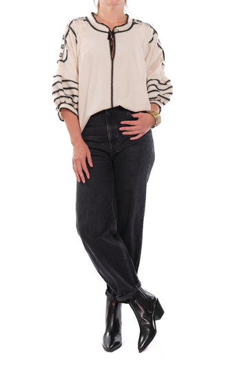 Odilia Blouse ecru white with black embroidery