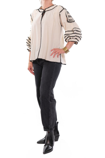 Odilia Blouse ecru white with black embroidery