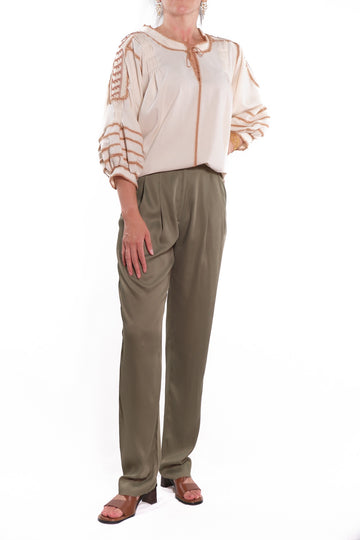 Odilia Blouse ecru white with brown embroidery