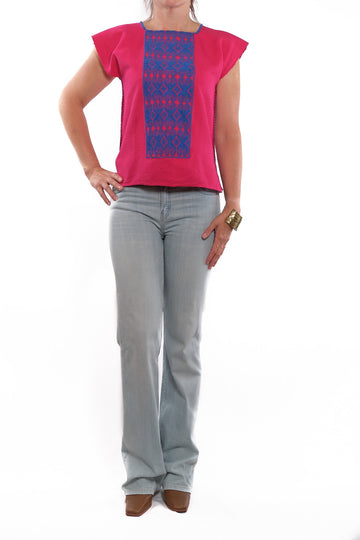 Ofelia Blouse pink with blue embroidery