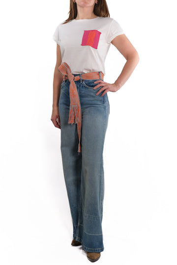Tshirt with woven patch ecru