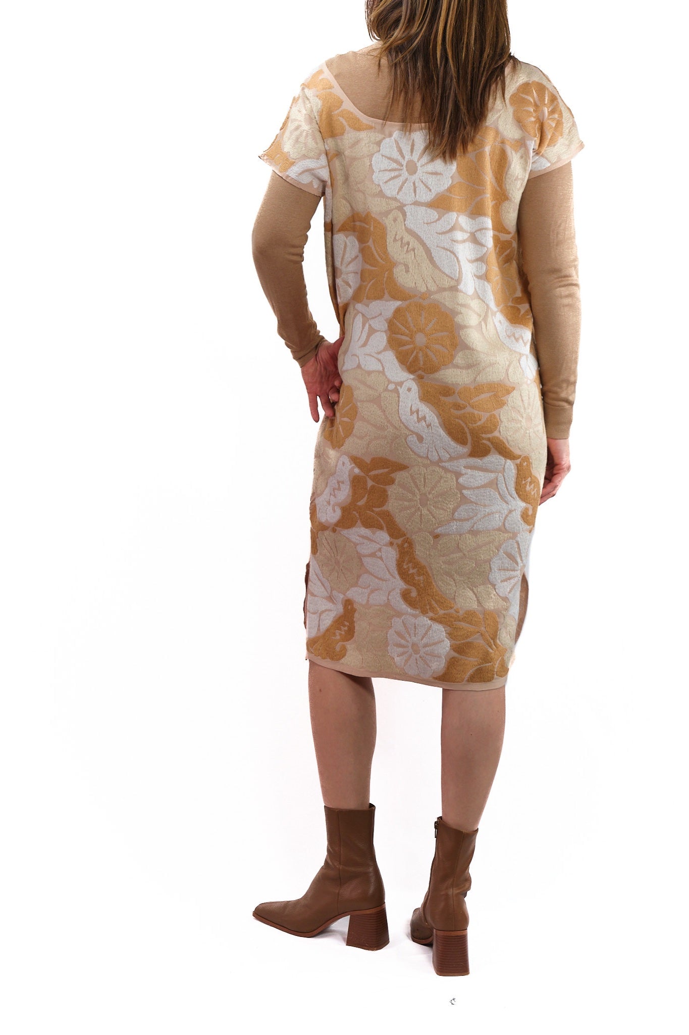 Adelina Dress beige with earth colors embroidery