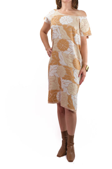 Adelina Dress beige with earth colors embroidery