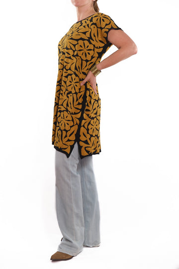 Adelina Dress black with mustard embroidery
