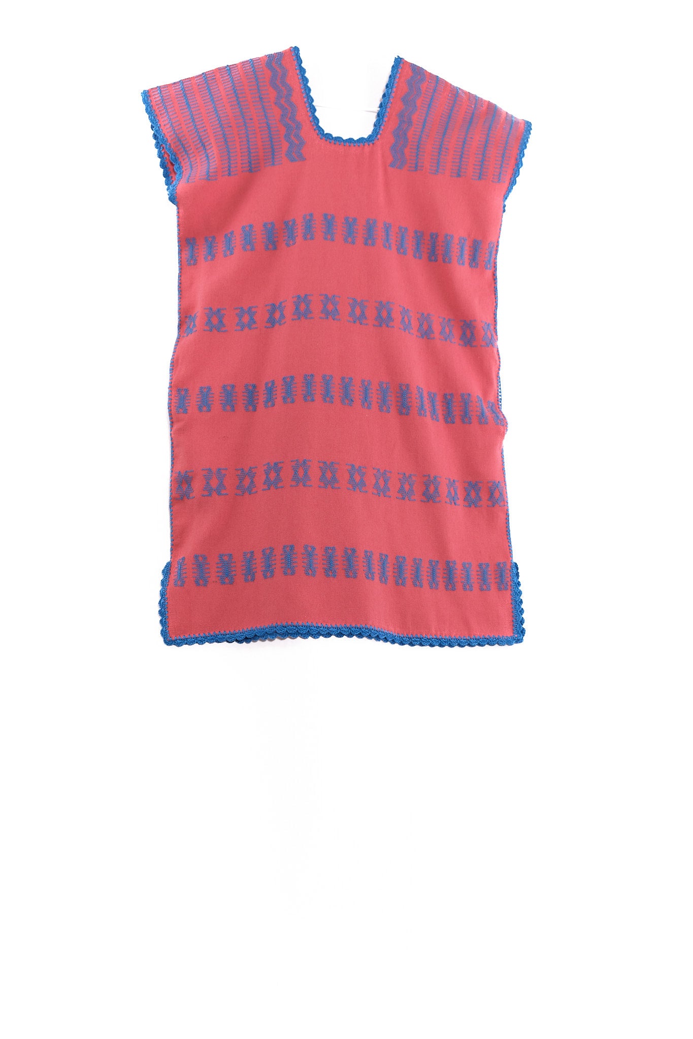 Huipil Dress San Juan pink with blue brocade GARMENT
