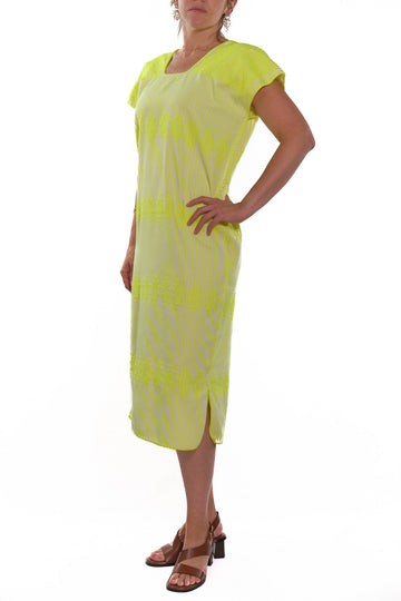 Huipil Dress San Juan yellow neon striped