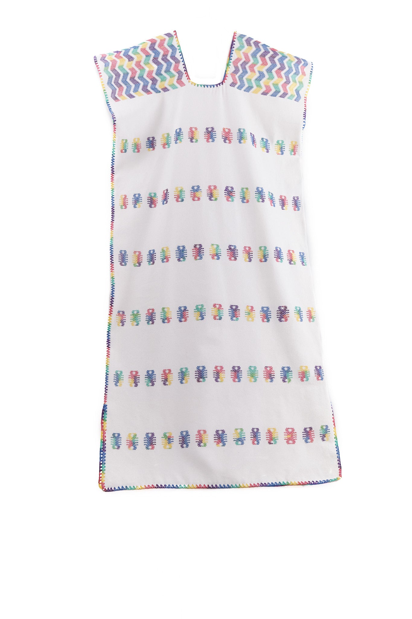 Huipil Dress San Juan white with multicolor brocade GARMENT