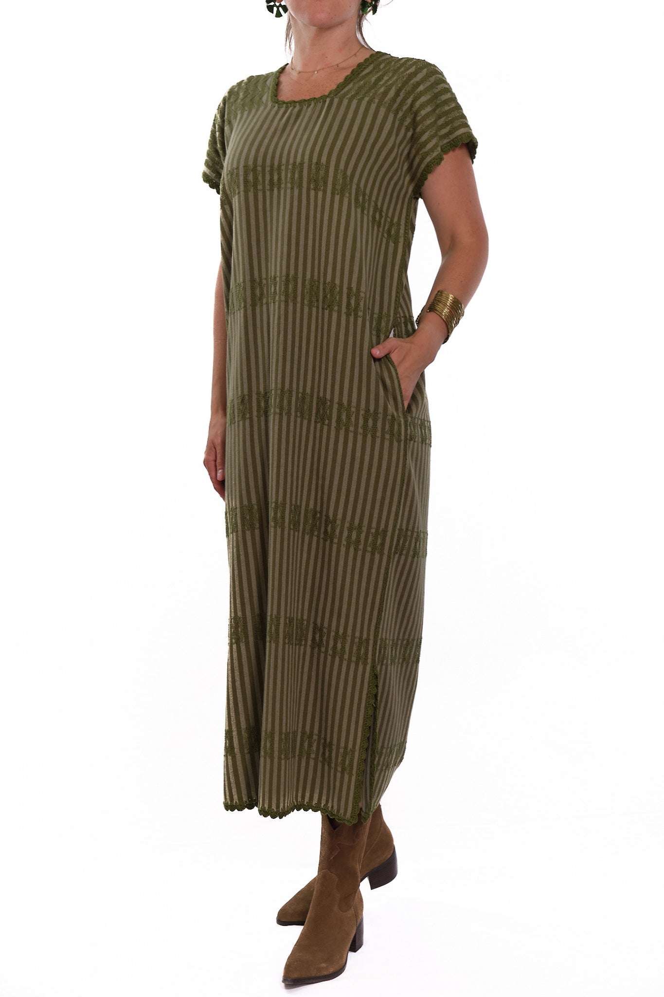Huipil Dress San Juan green striped