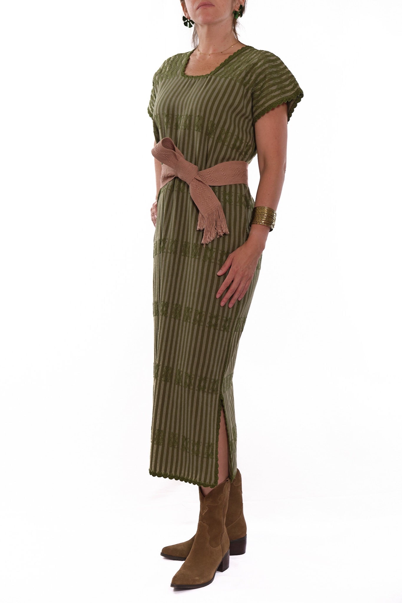 Huipil Dress San Juan green striped