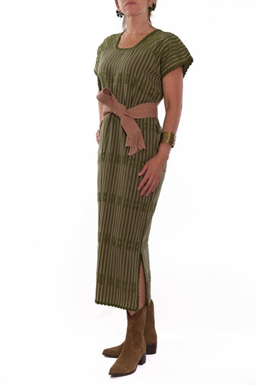 Huipil Dress San Juan green striped