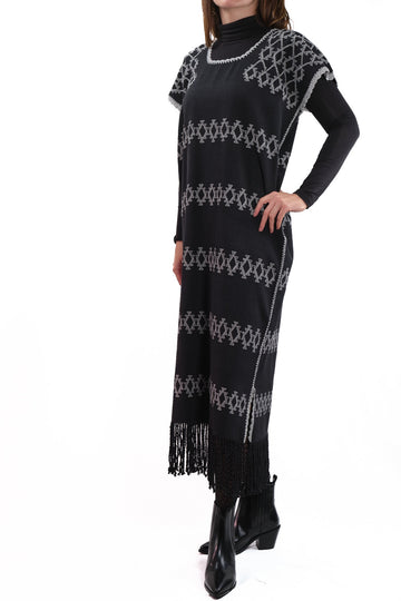 Huipil Dress San Juan black with grey brocade