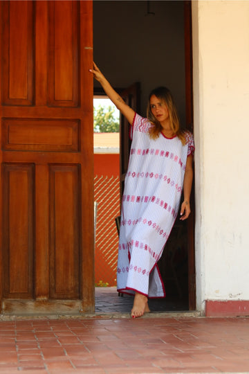 Huipil Dress San Juan striped blue with purple