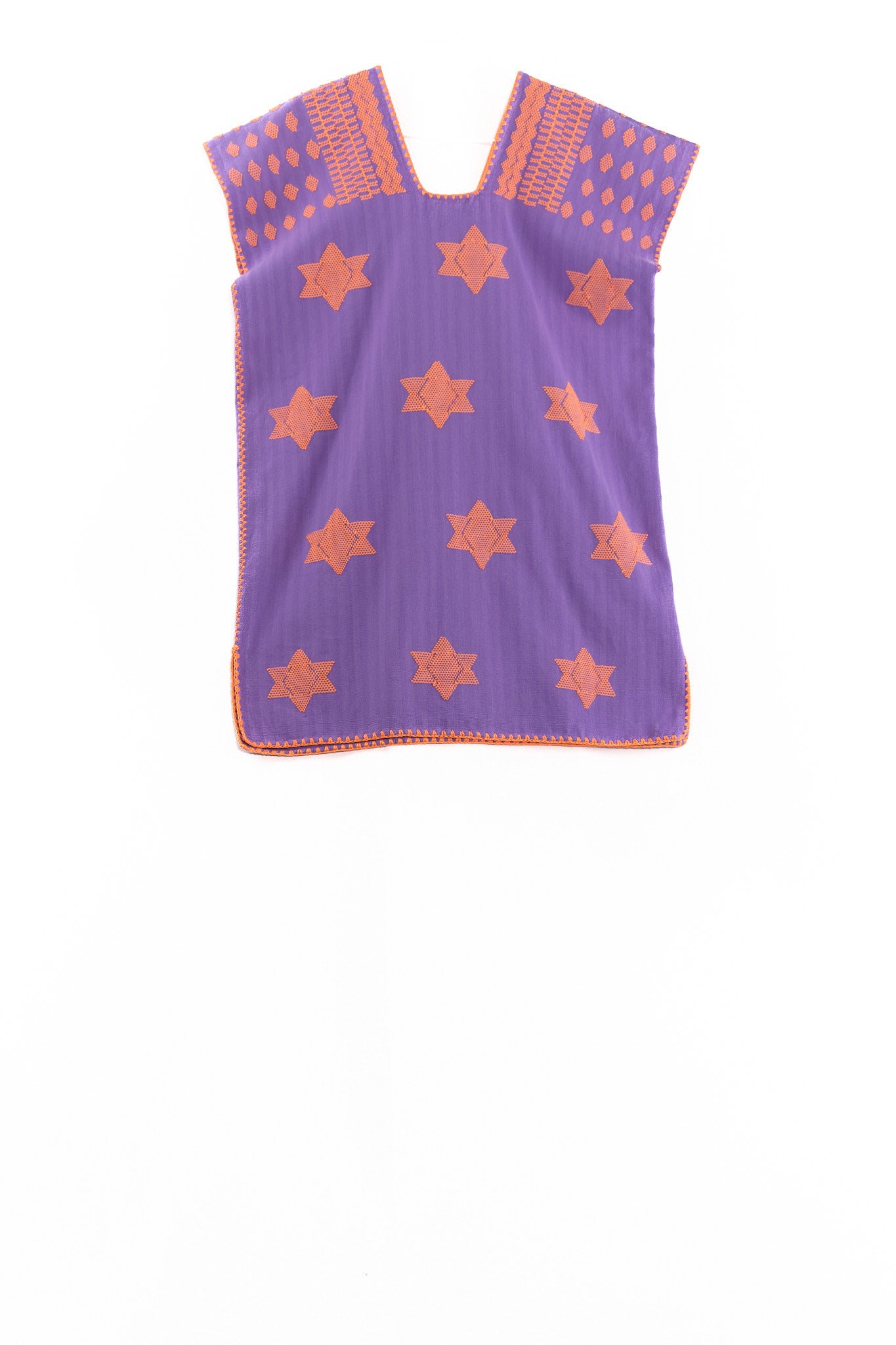 Huipil Dress San Juan purple with orange neon brocade GARMENT