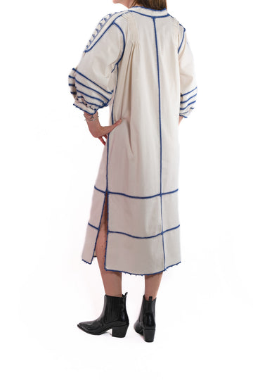 Odilia Dress ecru white with blue embroidery