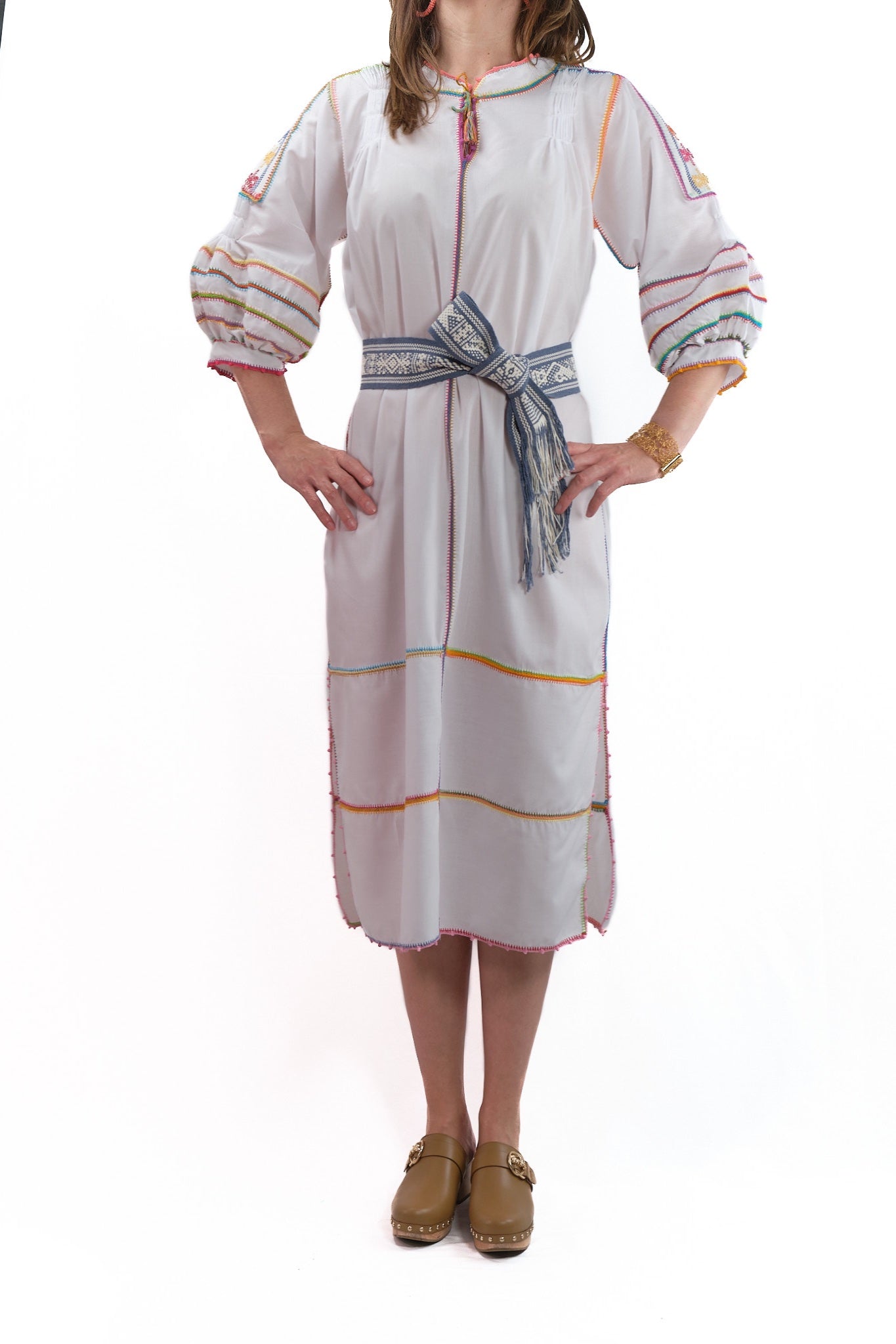 Odilia Dress white with multicolor embroidery