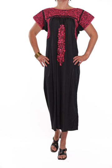 San Antonino Dress black with pink embroidery