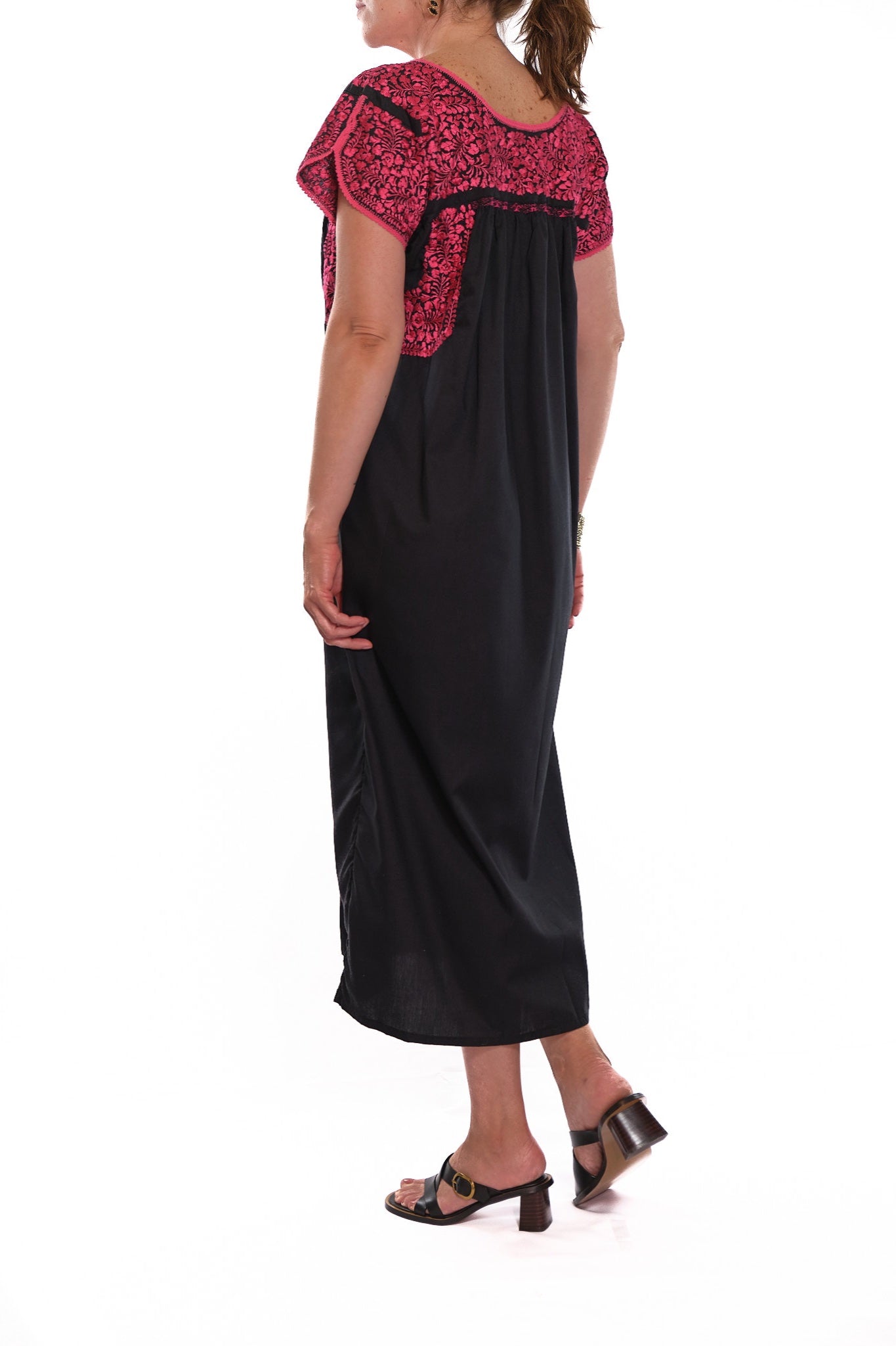 San Antonino Dress black with pink embroidery