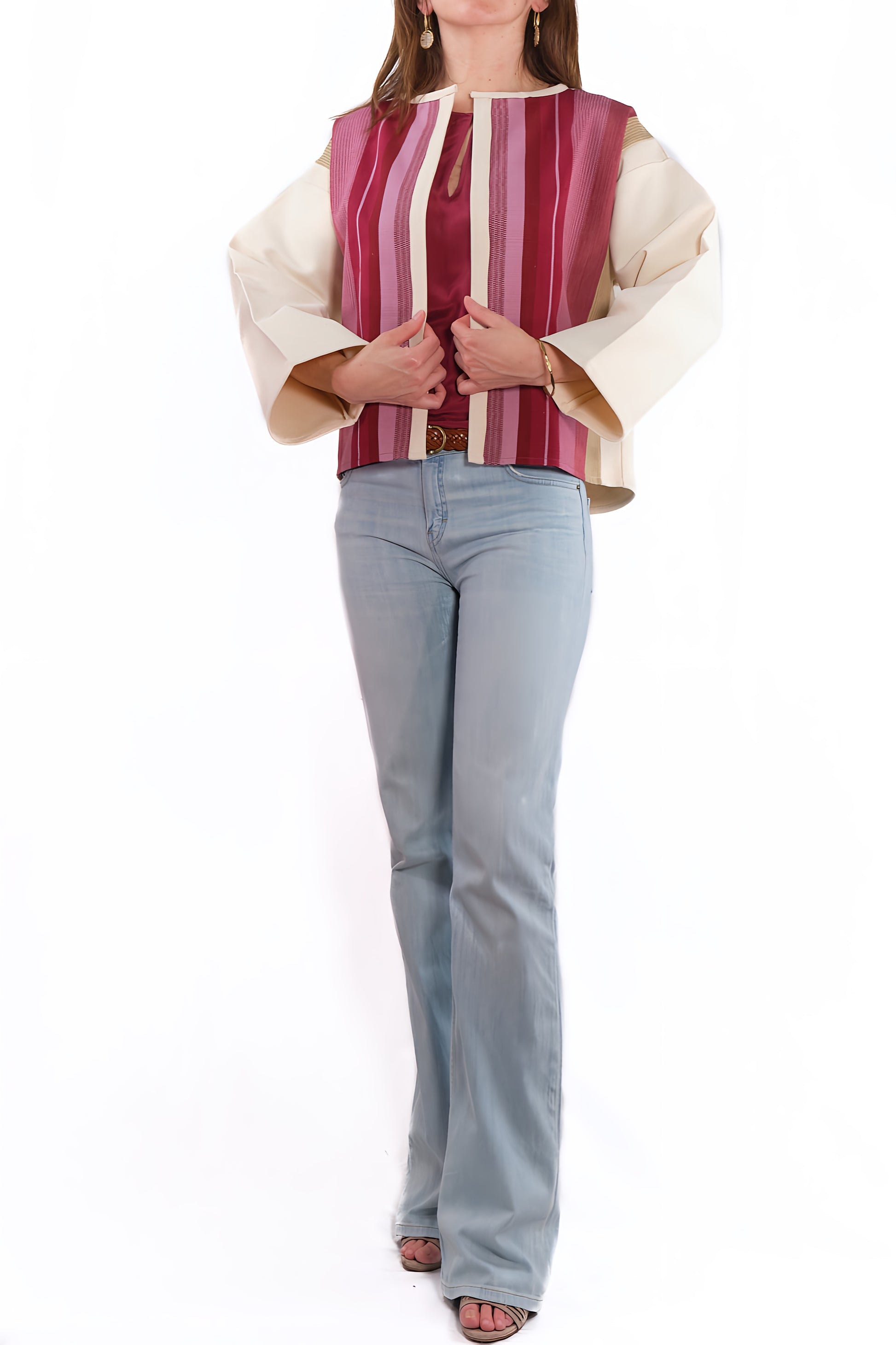 Lourdes Jacket ecru white with pink colors front