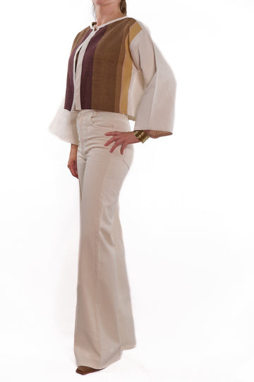 Lourdes Jacket ecru white with warm color embroidery side