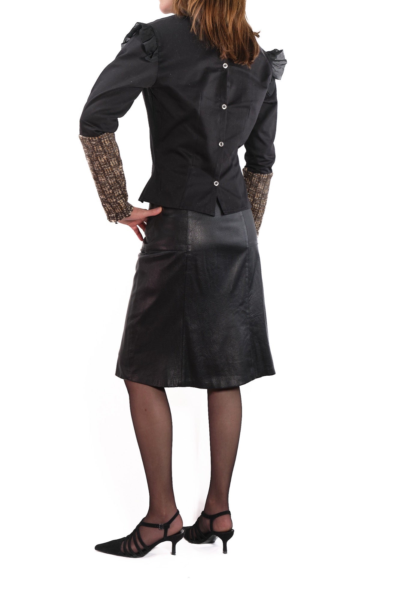 Lourdes black blouse with wool sleeves