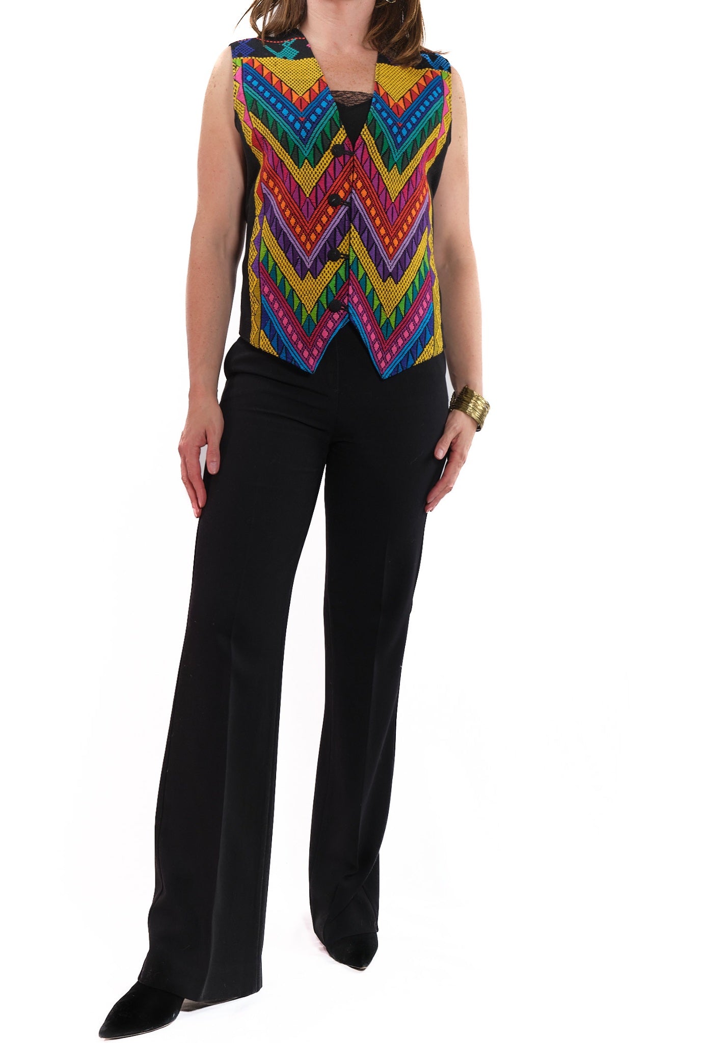 Arcoiris Vest black multicolor embroidery