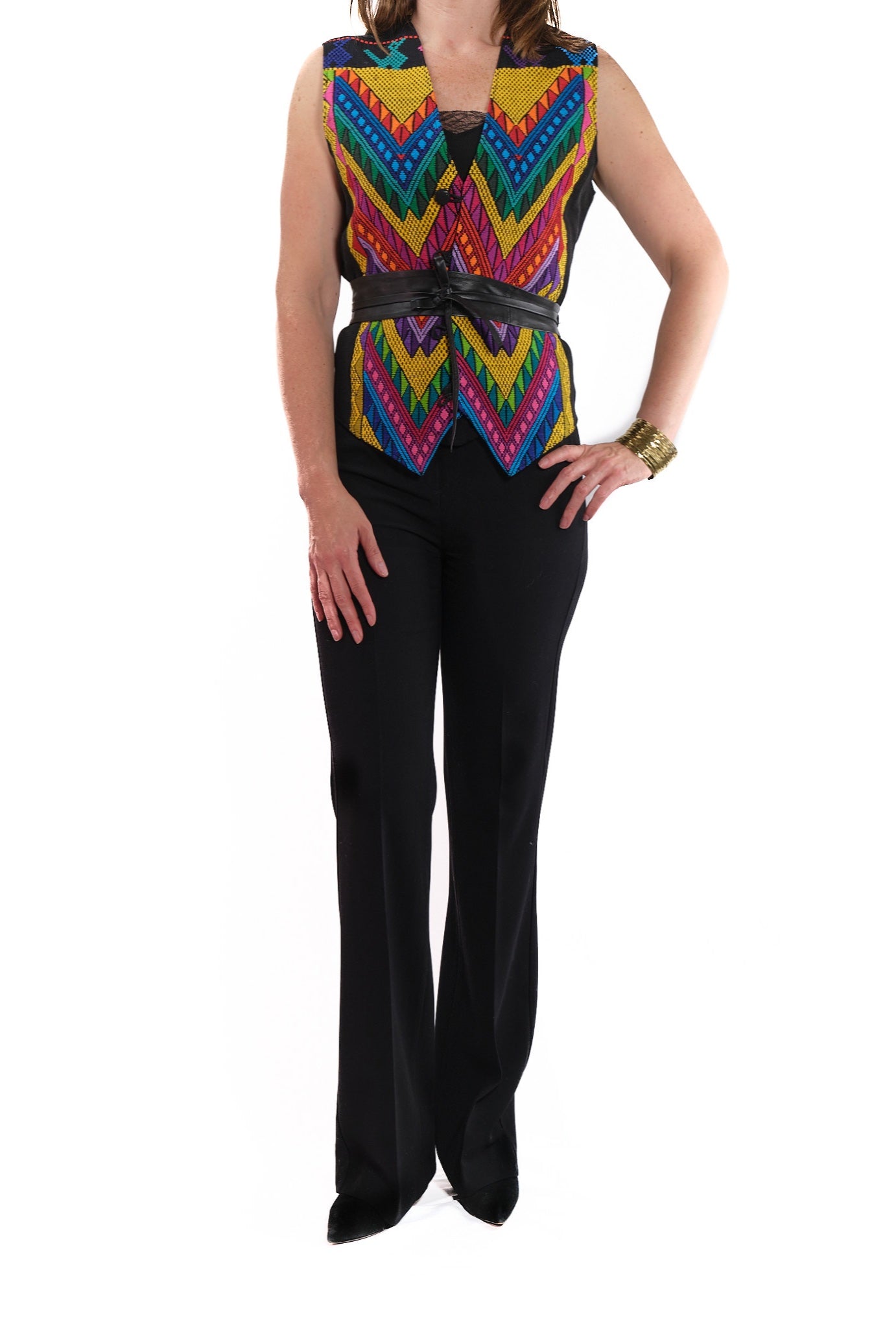 Arcoiris Vest black multicolor embroidery