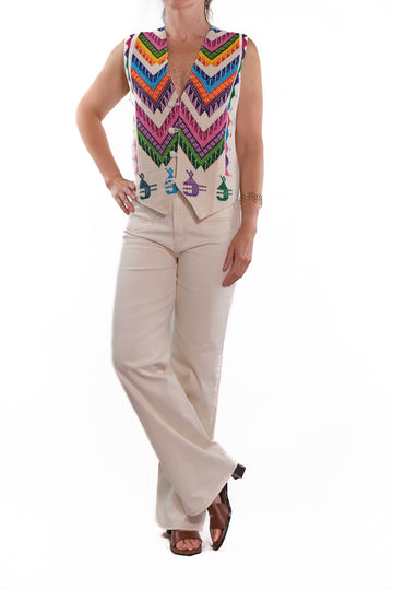 Arcoiris Vest Ecru White Multicolor Embroidery