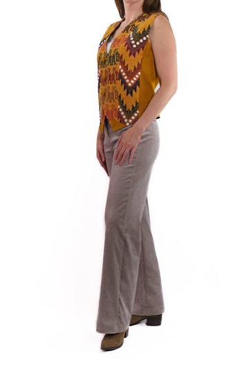 Arcoiris Vest mustard yellow multicolor embroidery