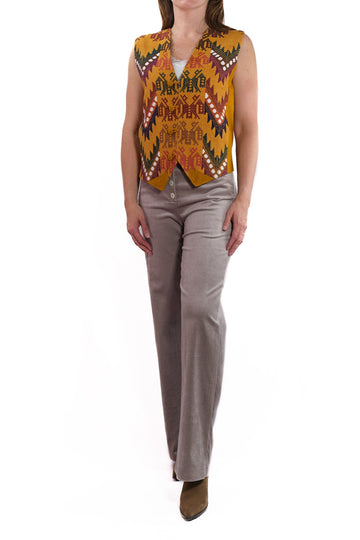 Arcoiris Vest mustard yellow multicolor embroidery