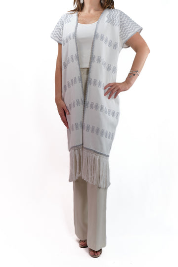 Huipil Vest San Juan white with brocade in grey