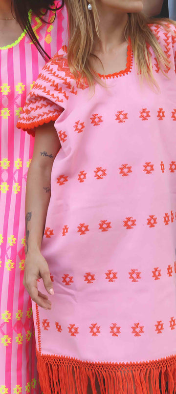 Huipil Dress San Juan Pink with bangs