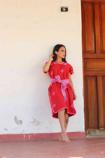 Huipil Dress San Juan red with stars