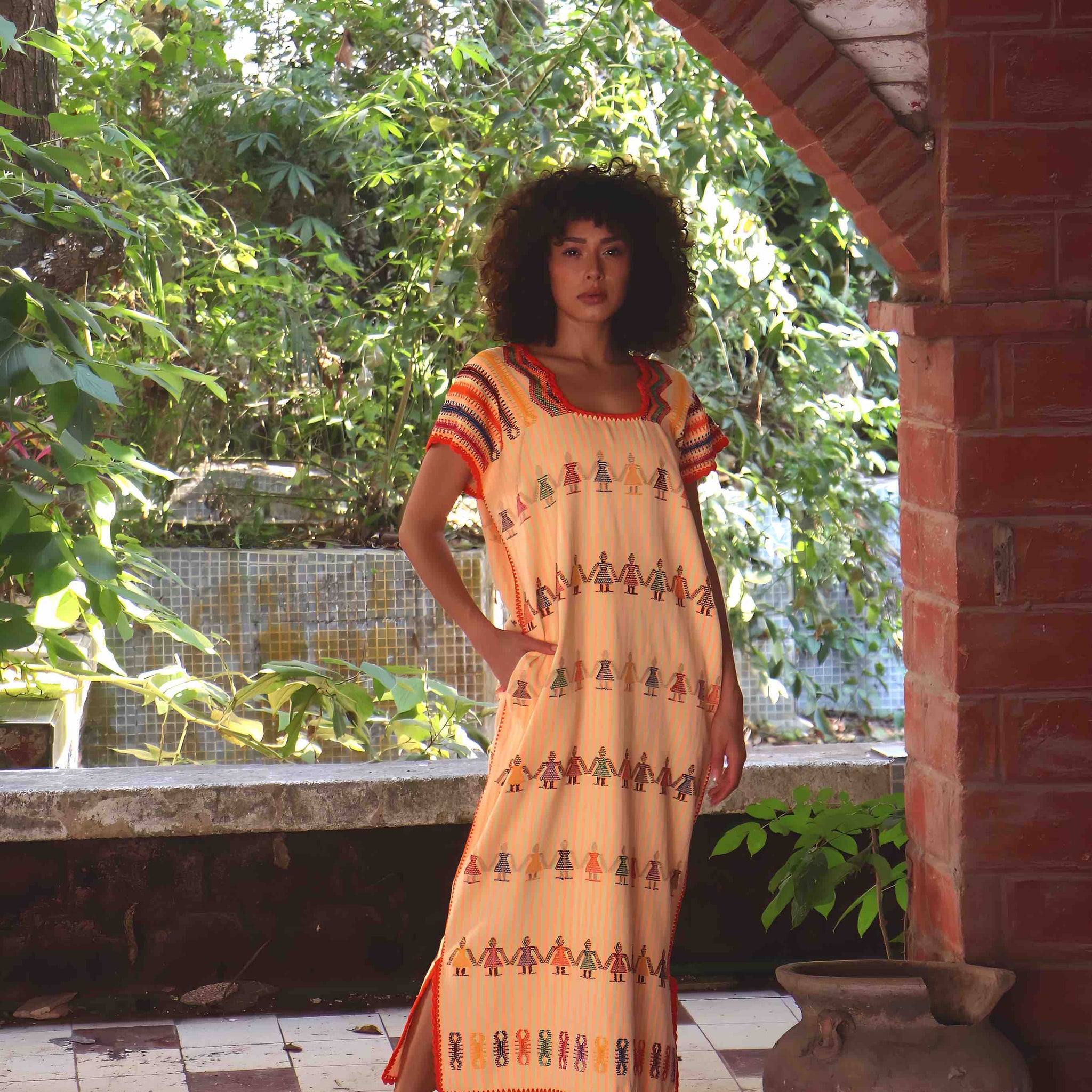 Huipil Dress San Juan striped orange