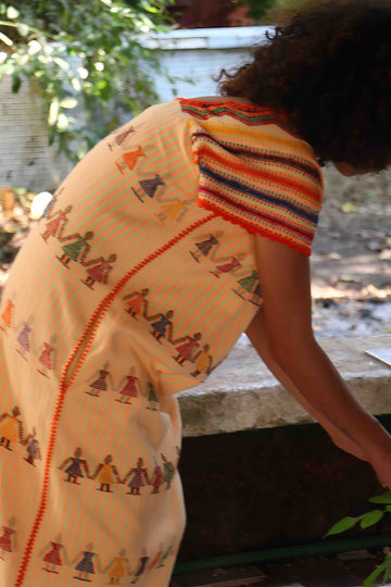 Huipil Kleid San Juan gestreift mit Palmen