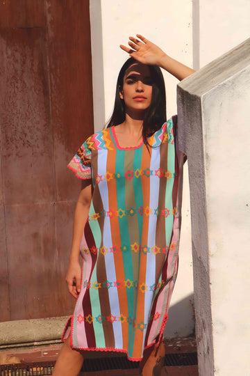 Huipil Kleid San Juan gestreift mehrfarbig
