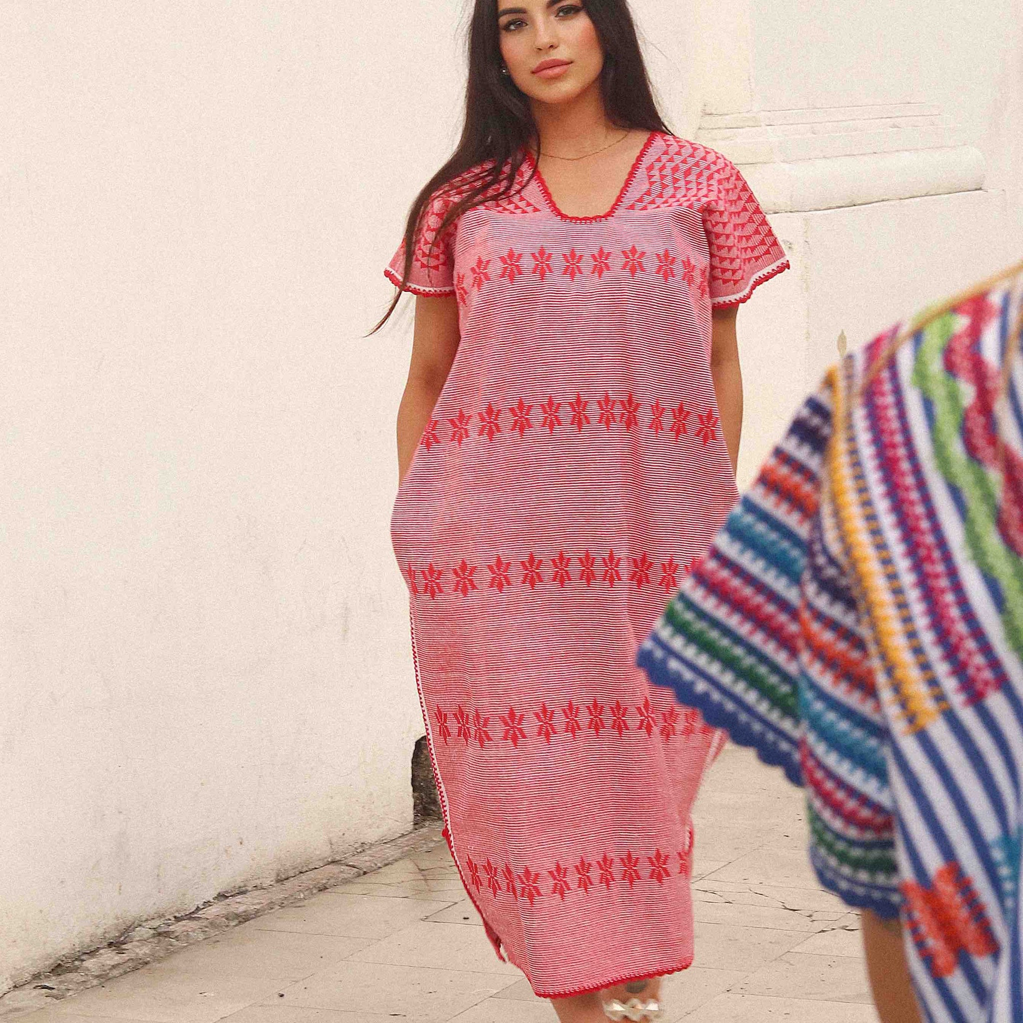 huipil dress red stripped